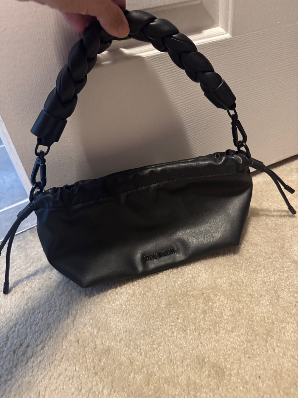 Steve Madden Black Braided-Handle Mini Shoulder Bag